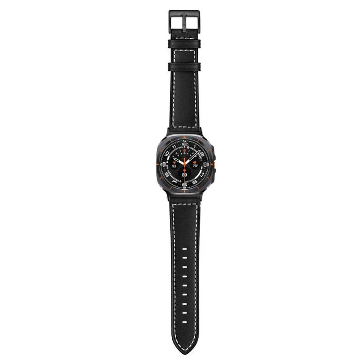 For Samsung Galaxy Watch Ultra 47mm Black Buckle Genuine Leather Watch Band(Black) - Watch Bands by PMC TechLife | Online Shopping South Africa | PMC TechLife | Buy Now Pay Later Mobicred
