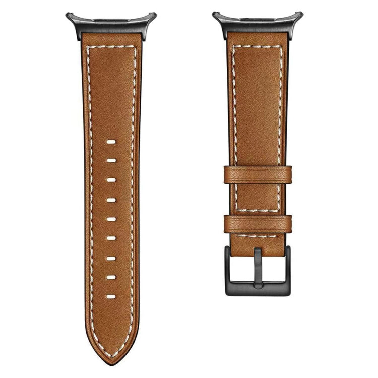 For Samsung Galaxy Watch Ultra 47mm Black Buckle Genuine Leather Watch Band(Brown) - Watch Bands by PMC TechLife | Online Shopping South Africa | PMC TechLife | Buy Now Pay Later Mobicred