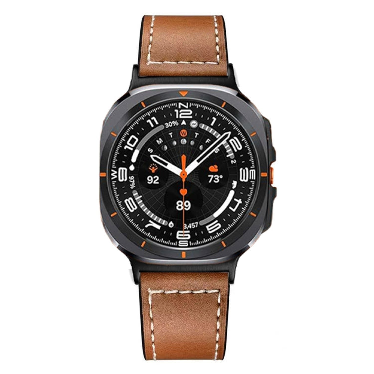 For Samsung Galaxy Watch Ultra 47mm Black Buckle Genuine Leather Watch Band(Brown) - Watch Bands by PMC TechLife | Online Shopping South Africa | PMC TechLife | Buy Now Pay Later Mobicred