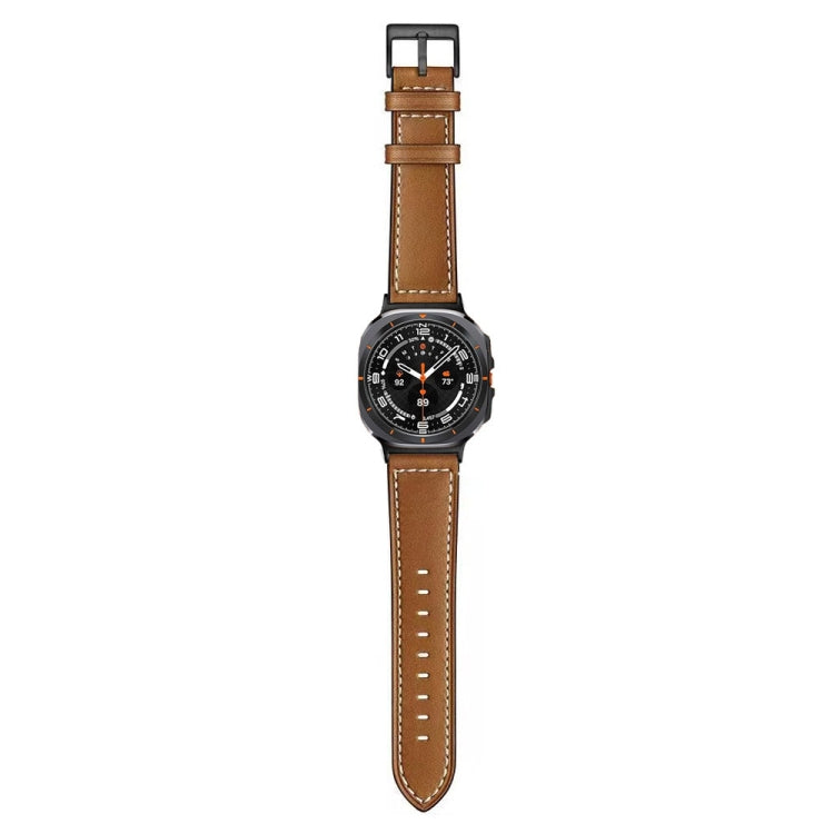 For Samsung Galaxy Watch Ultra 47mm Black Buckle Genuine Leather Watch Band(Brown) - Watch Bands by PMC TechLife | Online Shopping South Africa | PMC TechLife | Buy Now Pay Later Mobicred
