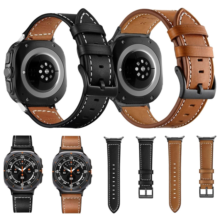 For Samsung Galaxy Watch Ultra 47mm Black Buckle Genuine Leather Watch Band(Brown) - Watch Bands by PMC TechLife | Online Shopping South Africa | PMC TechLife | Buy Now Pay Later Mobicred