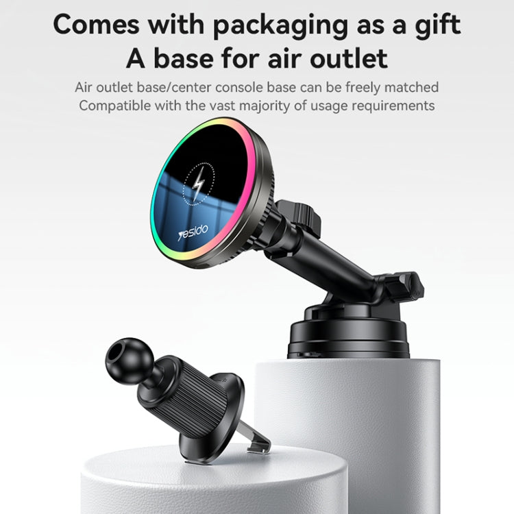 Yesido C315 15W Suction Cup Air Vent Car Wireless Charging Holder with RGB Lighting(Black) - free shipping - PMC TechLife - Order now!