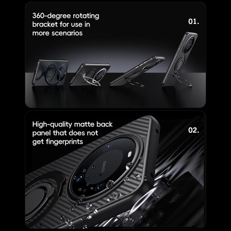 For Huawei Mate 60 Carbon Fiber MagSafe Phone Case with 360 Degree Rotating Holder(Black Silver) - Huawei Cases by PMC TechLife | Online Shopping South Africa | PMC TechLife | Buy Now Pay Later Mobicred