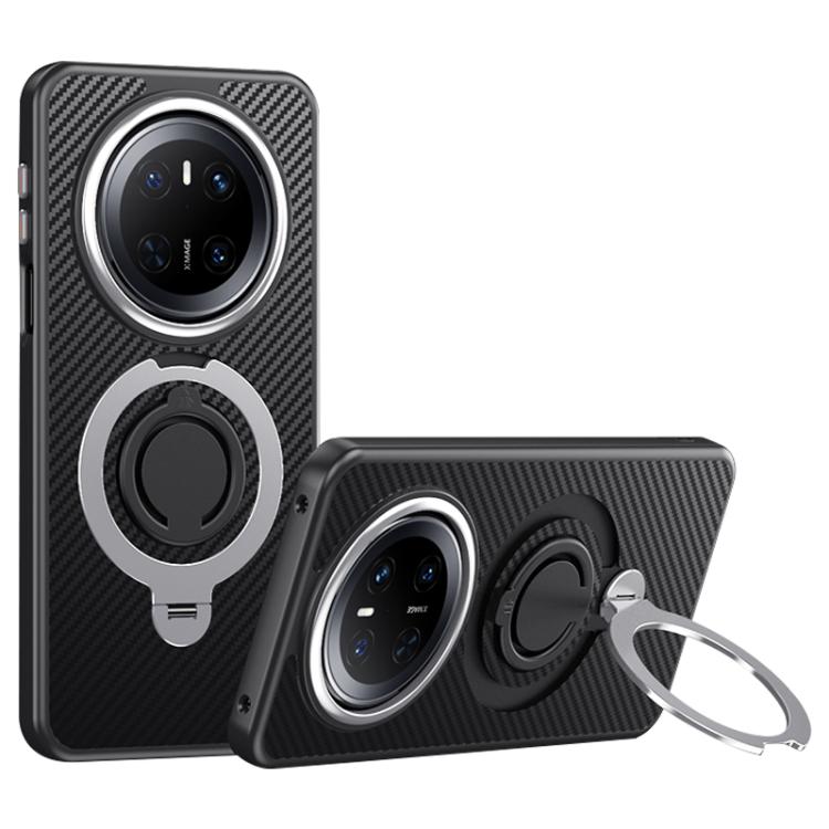 For Huawei Mate 70 Carbon Fiber MagSafe Phone Case with 360 Degree Rotating Holder(Black Silver) - Huawei Cases by PMC TechLife | Online Shopping South Africa | PMC TechLife | Buy Now Pay Later Mobicred