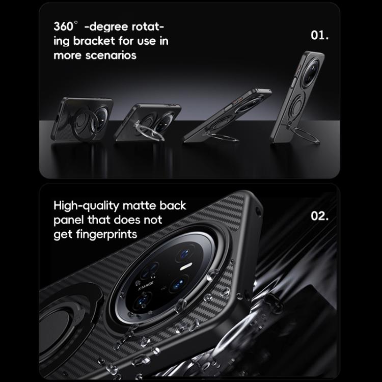For Huawei Mate 70 Carbon Fiber MagSafe Phone Case with 360 Degree Rotating Holder(Black Silver) - Huawei Cases by PMC TechLife | Online Shopping South Africa | PMC TechLife | Buy Now Pay Later Mobicred