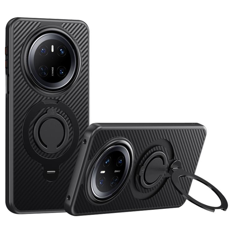 For Huawei Mate 70 Pro / 70 Pro+ Carbon Fiber MagSafe Phone Case with 360 Degree Rotating Holder(Black) - Huawei Cases by PMC TechLife | Online Shopping South Africa | PMC TechLife | Buy Now Pay Later Mobicred
