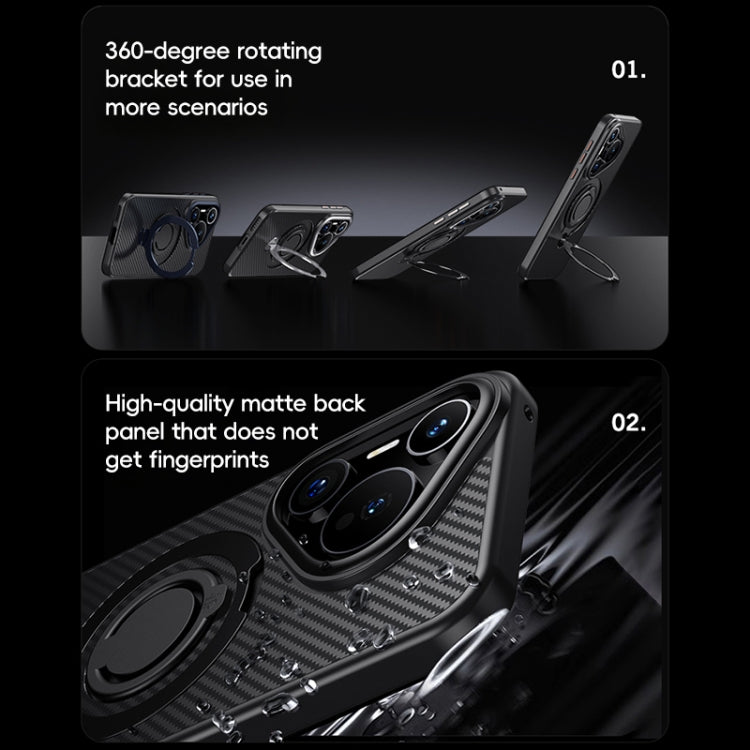 For Huawei Pura 70 Ultra Carbon Fiber MagSafe Phone Case with 360 Degree Rotating Holder(Black) - Huawei Cases by PMC Jewellery | Online Shopping South Africa | PMC Jewellery | Buy Now Pay Later Mobicred