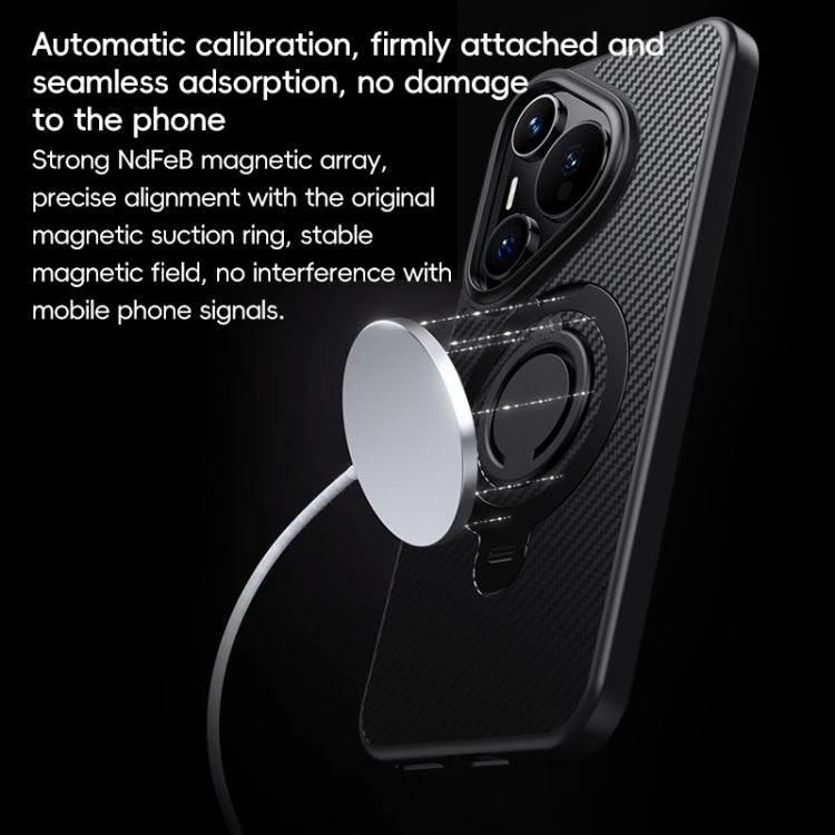 For Huawei Pura 70 Ultra Carbon Fiber MagSafe Phone Case with 360 Degree Rotating Holder(Black) - Huawei Cases by PMC Jewellery | Online Shopping South Africa | PMC Jewellery | Buy Now Pay Later Mobicred