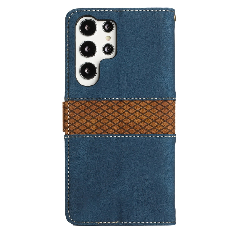 For Samsung Galaxy S25 Ultra 5G Grid Stitching Leather Phone Case with Lanyard(Blue) - Galaxy S25 Ultra 5G Cases by PMC Jewellery | Online Shopping South Africa | PMC Jewellery | Buy Now Pay Later Mobicred