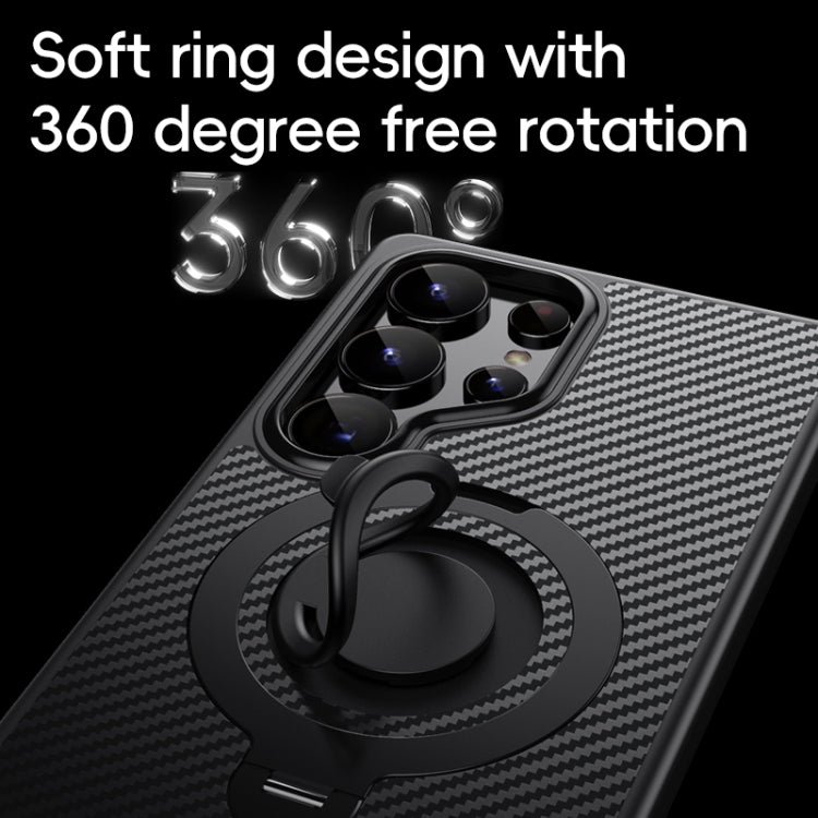 For Samsung Galaxy S25 Ultra 5G Carbon Fiber MagSafe Phone Case with 360 Degree Rotating Holder(Black Blue) - free shipping - PMC Jewellery - Order now!