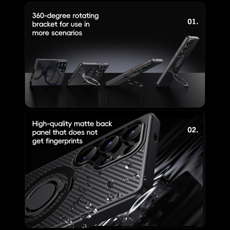 For Samsung Galaxy S25 Ultra 5G Carbon Fiber MagSafe Phone Case with 360 Degree Rotating Holder(Black Blue) - free shipping - PMC Jewellery - Order now!