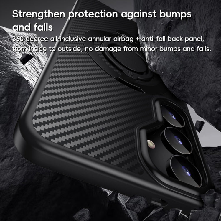 For Samsung Galaxy S25+ 5G Carbon Fiber MagSafe Phone Case with 360 Degree Rotating Holder(Black Blue) - free shipping - PMC Jewellery - Order now!