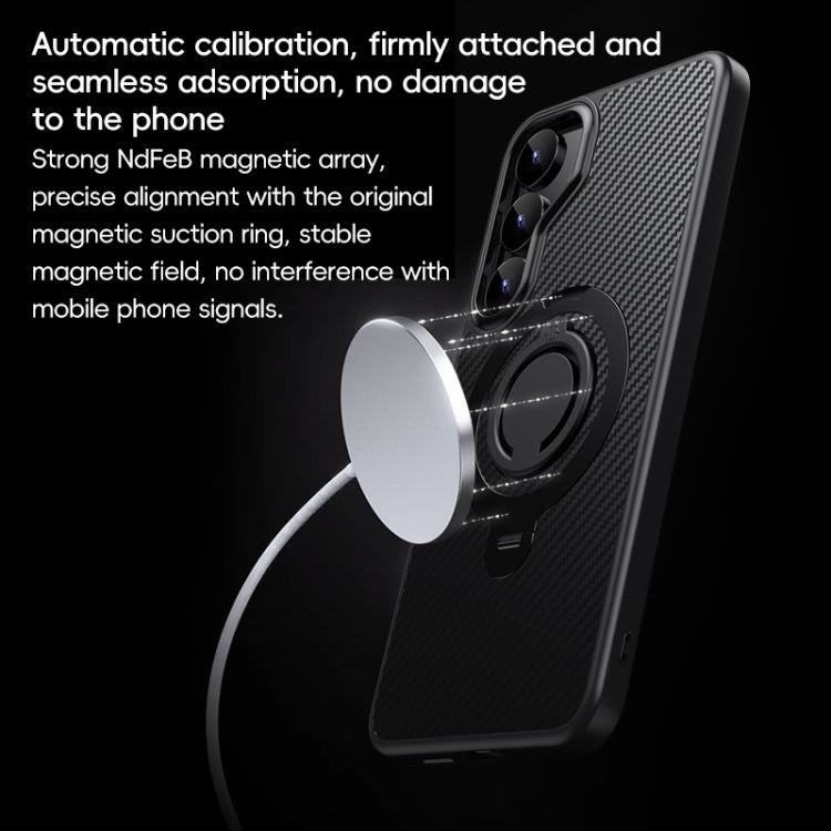 For Samsung Galaxy S25+ 5G Carbon Fiber MagSafe Phone Case with 360 Degree Rotating Holder(Black Blue) - free shipping - PMC Jewellery - Order now!