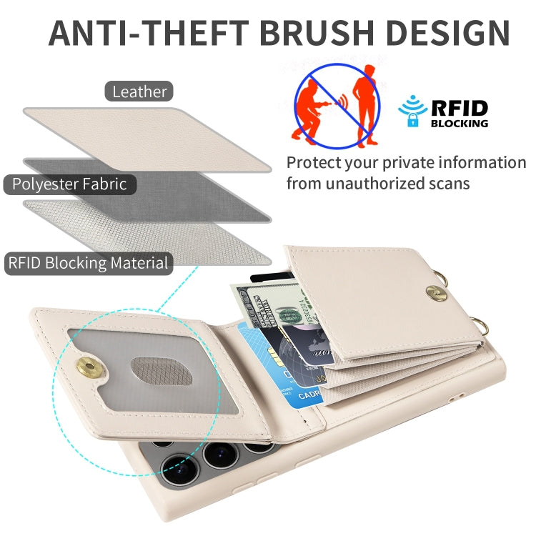 For Samsung Galaxy S25 Ultra 5G Crossbody Lanyard Zipper Wallet Leather Phone Case(Beige) - Galaxy S25 Ultra 5G Cases by PMC TechLife | Online Shopping South Africa | PMC TechLife | Buy Now Pay Later Mobicred