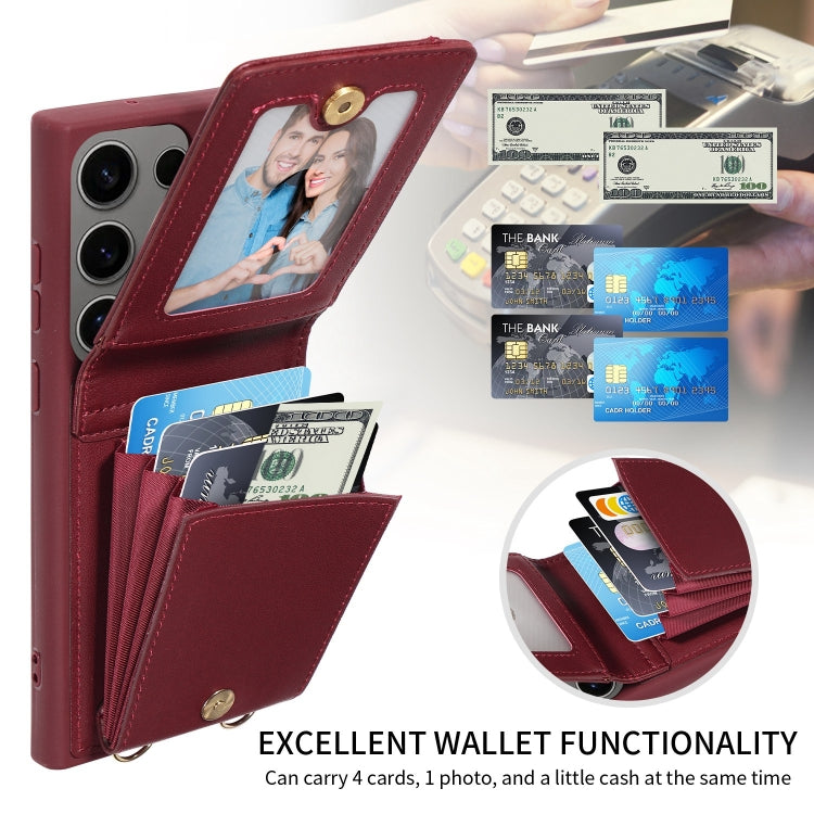 For Samsung Galaxy S25 Ultra 5G Crossbody Lanyard Zipper Wallet Leather Phone Case(Wine Red) - Galaxy S25 Ultra 5G Cases by PMC TechLife | Online Shopping South Africa | PMC TechLife | Buy Now Pay Later Mobicred