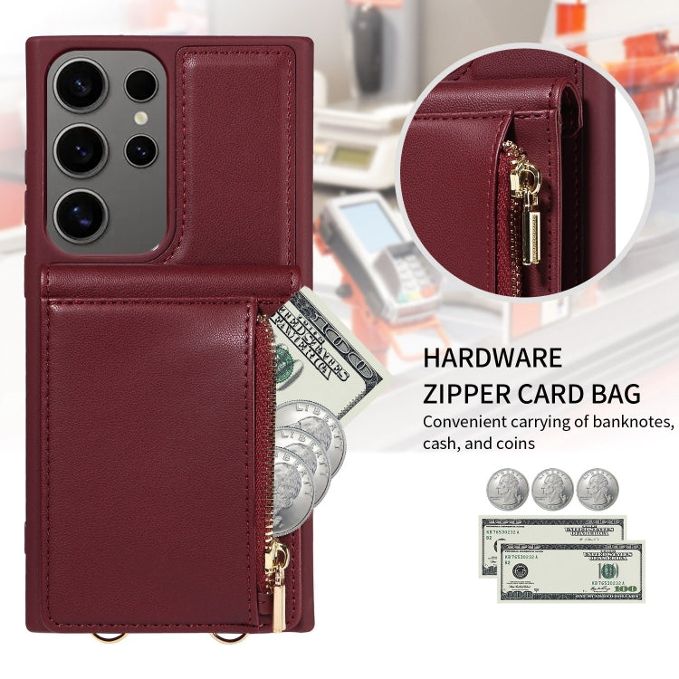 For Samsung Galaxy S25 Ultra 5G Crossbody Lanyard Zipper Wallet Leather Phone Case(Wine Red) - Galaxy S25 Ultra 5G Cases by PMC TechLife | Online Shopping South Africa | PMC TechLife | Buy Now Pay Later Mobicred