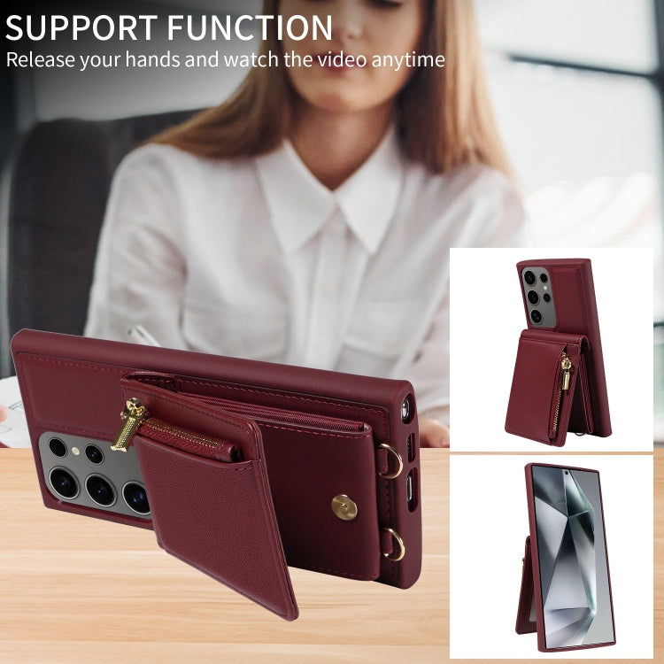 For Samsung Galaxy S25 Ultra 5G Crossbody Lanyard Zipper Wallet Leather Phone Case(Wine Red) - Galaxy S25 Ultra 5G Cases by PMC TechLife | Online Shopping South Africa | PMC TechLife | Buy Now Pay Later Mobicred