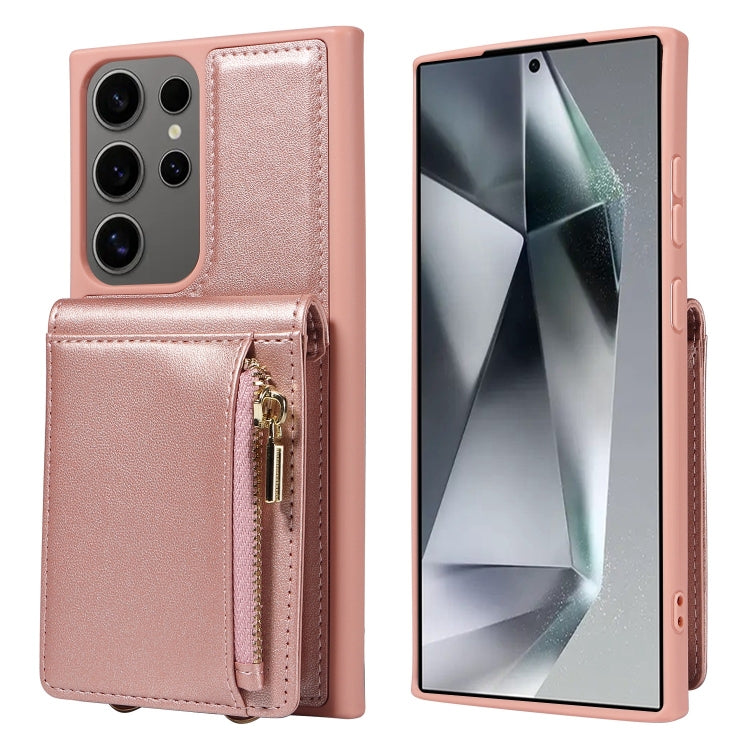 For Samsung Galaxy S25 Ultra 5G Crossbody Lanyard Zipper Wallet Leather Phone Case(Rose Gold) - Galaxy S25 Ultra 5G Cases by PMC TechLife | Online Shopping South Africa | PMC TechLife | Buy Now Pay Later Mobicred