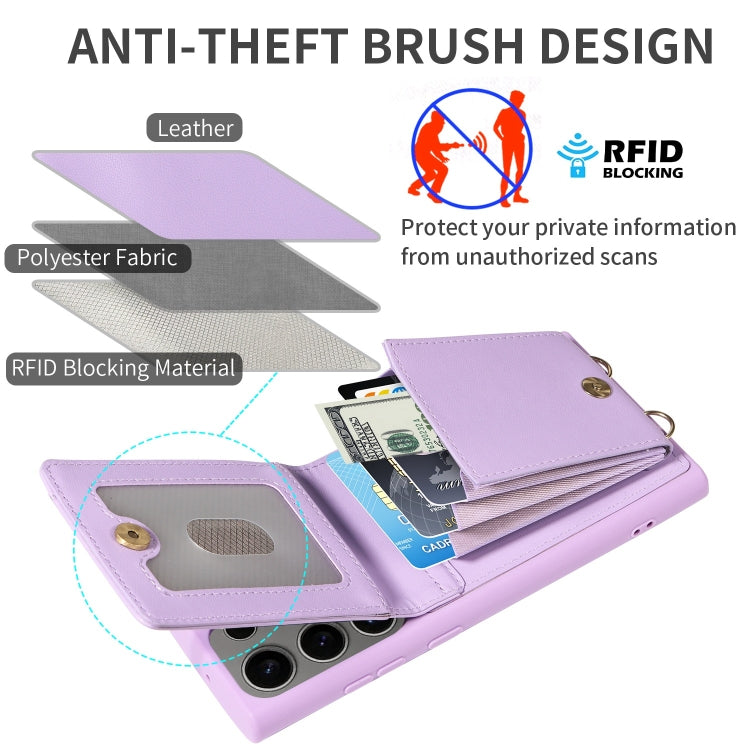 For Samsung Galaxy S25 Ultra 5G Crossbody Lanyard Zipper Wallet Leather Phone Case(Purple) - Galaxy S25 Ultra 5G Cases by PMC TechLife | Online Shopping South Africa | PMC TechLife | Buy Now Pay Later Mobicred