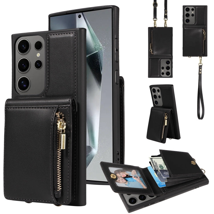 For Samsung Galaxy S25 Ultra 5G Crossbody Lanyard Zipper Wallet Leather Phone Case(Black) - free shipping - PMC Jewellery - Order now!