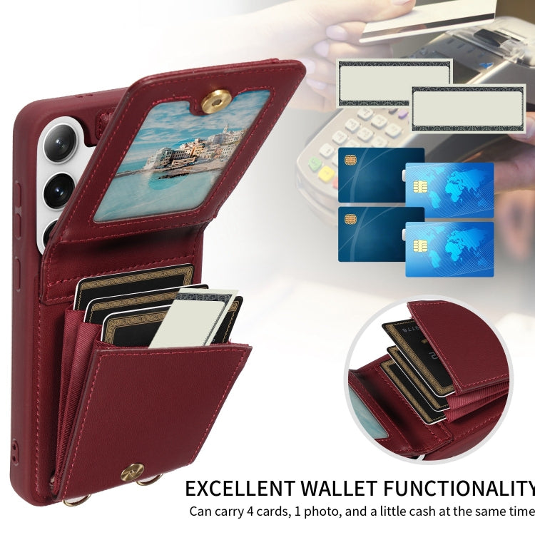 For Samsung Galaxy S25+ 5G Crossbody Lanyard Zipper Wallet Leather Phone Case(Wine Red) - Galaxy S25+ 5G Cases by PMC TechLife | Online Shopping South Africa | PMC TechLife | Buy Now Pay Later Mobicred