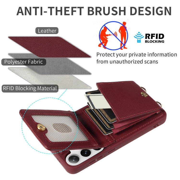 For Samsung Galaxy S25+ 5G Crossbody Lanyard Zipper Wallet Leather Phone Case(Wine Red) - Galaxy S25+ 5G Cases by PMC TechLife | Online Shopping South Africa | PMC TechLife | Buy Now Pay Later Mobicred