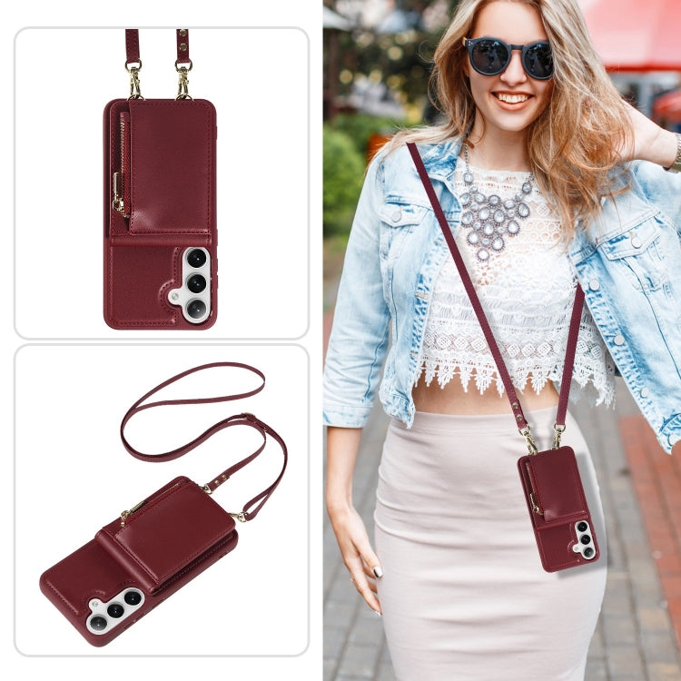 For Samsung Galaxy S25+ 5G Crossbody Lanyard Zipper Wallet Leather Phone Case(Wine Red) - Galaxy S25+ 5G Cases by PMC TechLife | Online Shopping South Africa | PMC TechLife | Buy Now Pay Later Mobicred