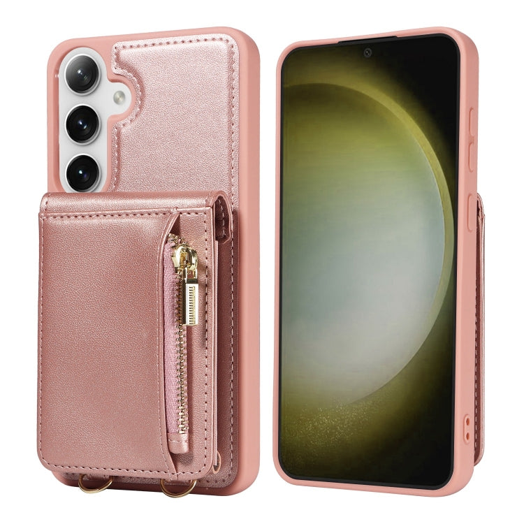 For Samsung Galaxy S25+ 5G Crossbody Lanyard Zipper Wallet Leather Phone Case(Rose Gold) - Galaxy S25+ 5G Cases by PMC TechLife | Online Shopping South Africa | PMC TechLife | Buy Now Pay Later Mobicred