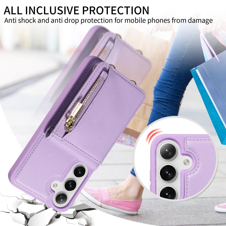 For Samsung Galaxy S25+ 5G Crossbody Lanyard Zipper Wallet Leather Phone Case(Purple) - Galaxy S25+ 5G Cases by PMC Jewellery | Online Shopping South Africa | PMC Jewellery | Buy Now Pay Later Mobicred