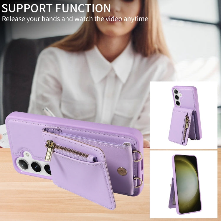 For Samsung Galaxy S25+ 5G Crossbody Lanyard Zipper Wallet Leather Phone Case(Purple) - Galaxy S25+ 5G Cases by PMC Jewellery | Online Shopping South Africa | PMC Jewellery | Buy Now Pay Later Mobicred