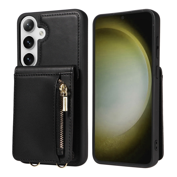 For Samsung Galaxy S25+ 5G Crossbody Lanyard Zipper Wallet Leather Phone Case(Black) - Galaxy S25+ 5G Cases by PMC Jewellery | Online Shopping South Africa | PMC Jewellery | Buy Now Pay Later Mobicred
