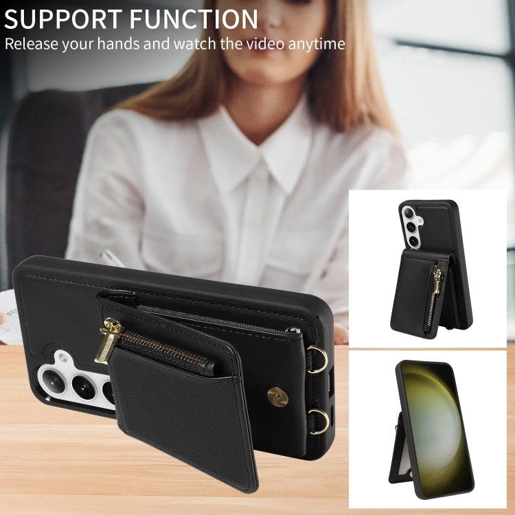 For Samsung Galaxy S25+ 5G Crossbody Lanyard Zipper Wallet Leather Phone Case(Black) - Galaxy S25+ 5G Cases by PMC Jewellery | Online Shopping South Africa | PMC Jewellery | Buy Now Pay Later Mobicred