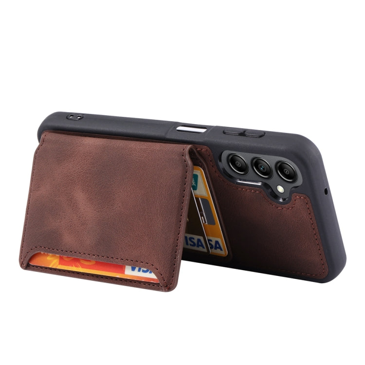 For Samsung Galaxy S25 5G Skin Feel Dream RFID Anti-theft PU Card Bag Phone Case(Coffee) - Galaxy S25 5G Cases by PMC TechLife | Online Shopping South Africa | PMC TechLife | Buy Now Pay Later Mobicred