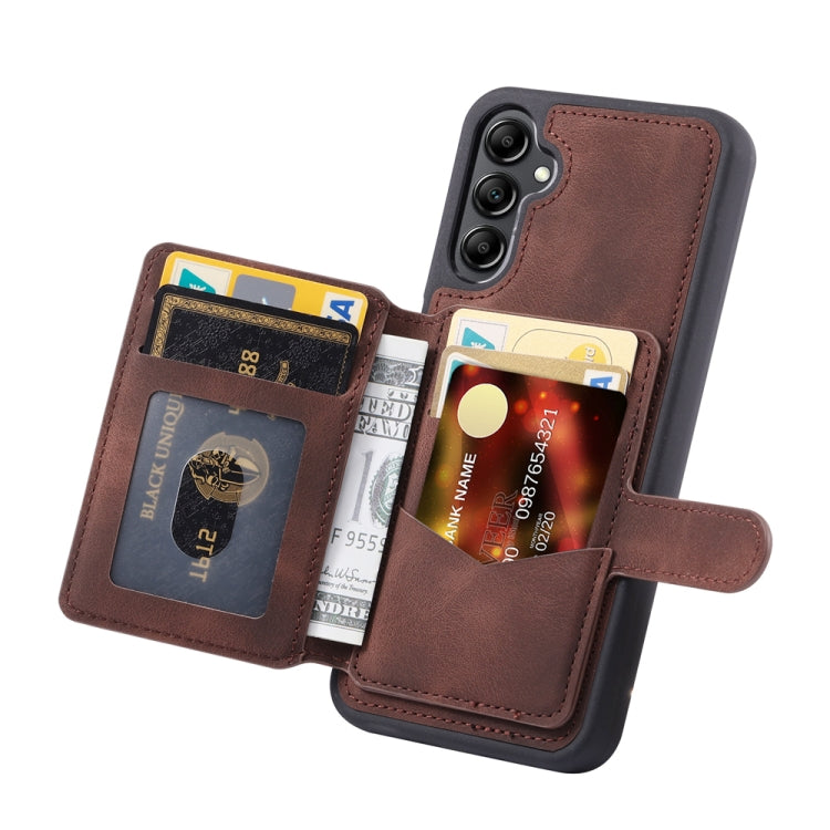 For Samsung Galaxy S25+ 5G Skin Feel Dream RFID Anti-theft PU Card Bag Phone Case(Coffee) - Galaxy S25+ 5G Cases by PMC TechLife | Online Shopping South Africa | PMC TechLife | Buy Now Pay Later Mobicred