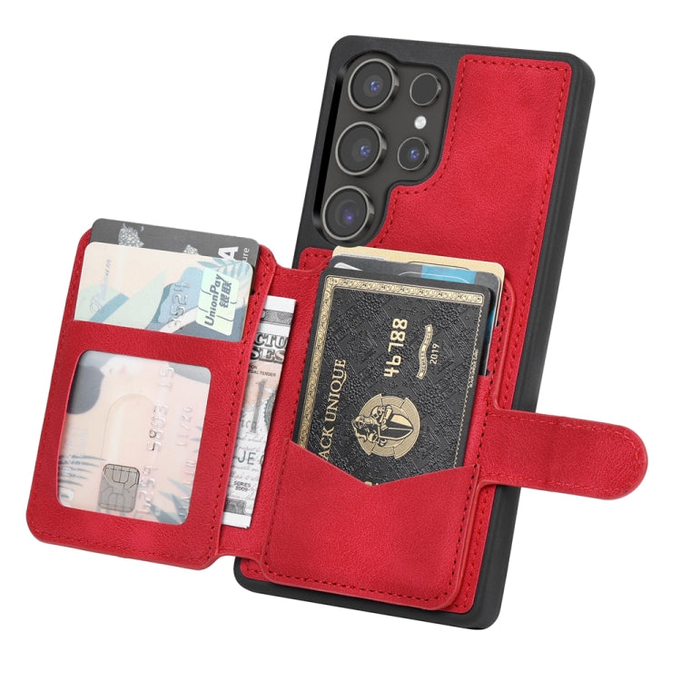 For Samsung Galaxy S25 Ultra 5G Skin Feel Dream RFID Anti-theft PU Card Bag Phone Case(Red) - Galaxy S25 Ultra 5G Cases by PMC TechLife | Online Shopping South Africa | PMC TechLife | Buy Now Pay Later Mobicred