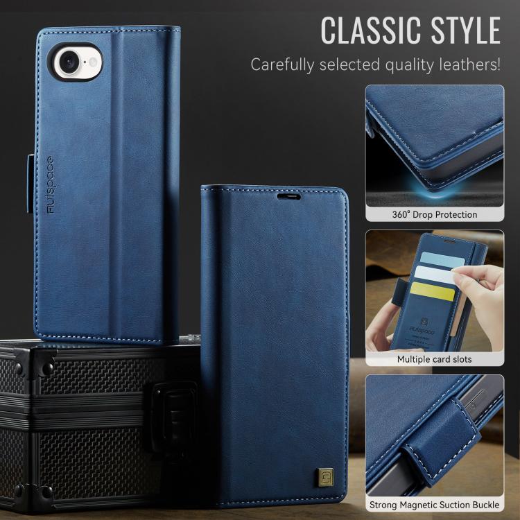 For iPhone 16e AutSpace A11 Side Buckle MagSafe Magnetic RFID Phone Leather Case(Blue) - free shipping - PMc TechLife - Order now!