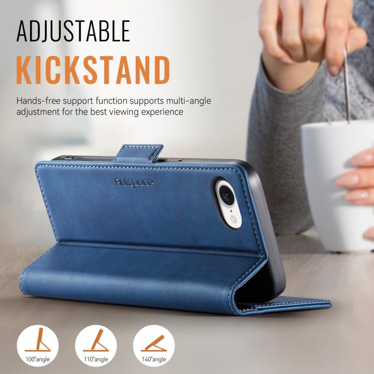 For iPhone 16e AutSpace A11 Side Buckle MagSafe Magnetic RFID Phone Leather Case(Blue) - free shipping - PMc TechLife - Order now!