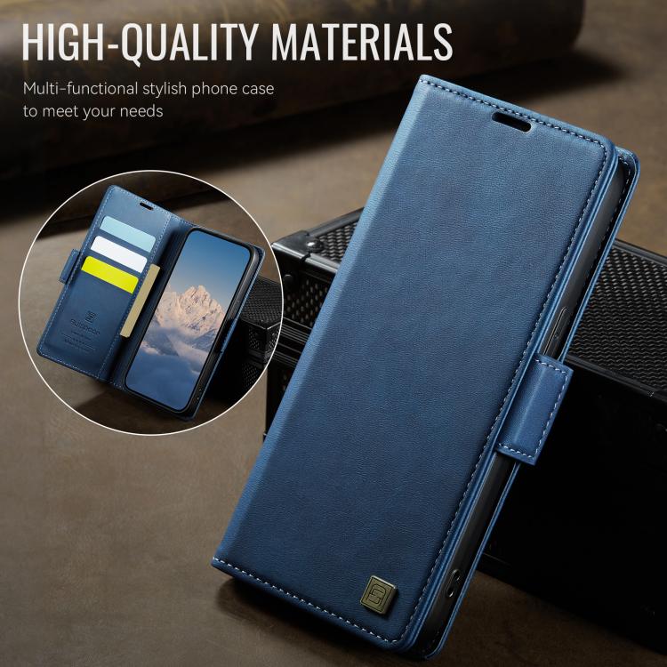 For iPhone 16e AutSpace A11 Side Buckle MagSafe Magnetic RFID Phone Leather Case(Blue) - free shipping - PMc TechLife - Order now!