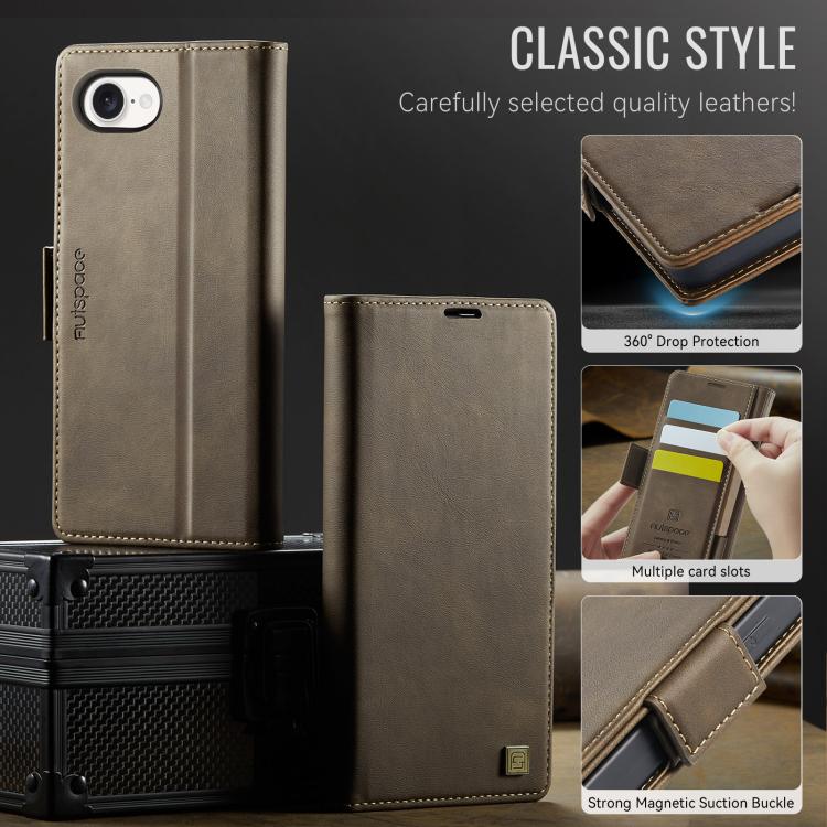 For iPhone 16e AutSpace A11 Side Buckle MagSafe Magnetic RFID Phone Leather Case(Coffee) - free shipping - PMc TechLife - Order now!