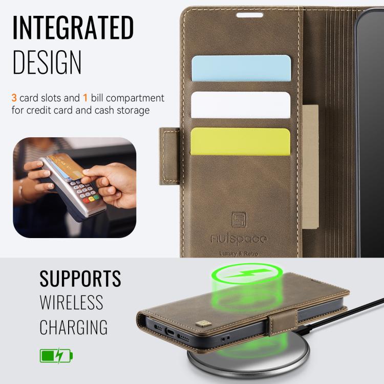 For iPhone 16e AutSpace A11 Side Buckle MagSafe Magnetic RFID Phone Leather Case(Coffee) - free shipping - PMc TechLife - Order now!