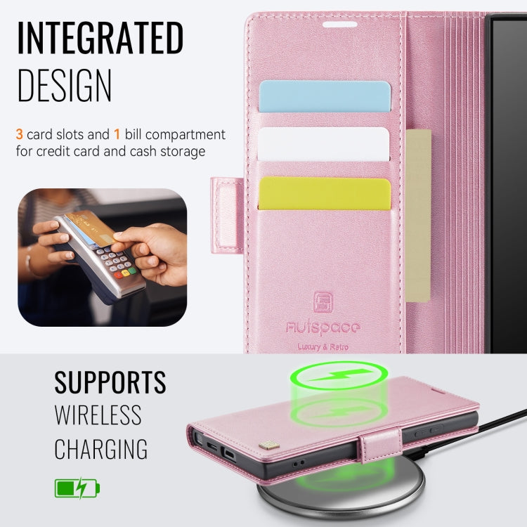 For Samsung Galaxy S25 Ultra 5G AutSpace A11 Side Buckle MagSafe Magnetic RFID Phone Leather Case(Rose Gold) - free shipping - PMC Jewellery - Order now!