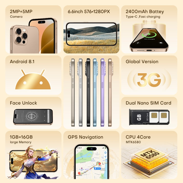 U218 / i16 Pro Max, 1GB+16GB, 6.6 inch Android 8.1 MTK6580A Quad Core, OTG, Network: 3G, Dual SIM, Plug:US Plug(White) - free shipping - PMc TechLife - Order now!