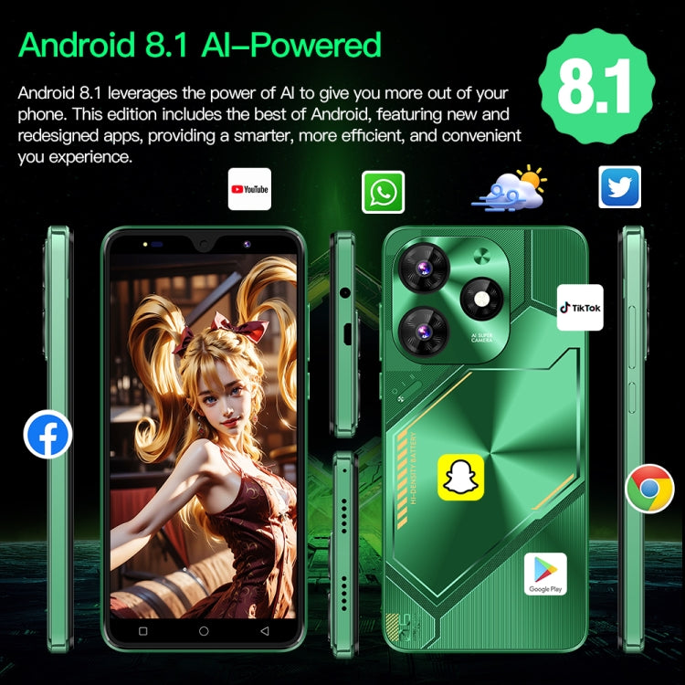 Povo6 Neo / DP29, 1GB+16GB, Face Identification, 5.0 inch Android 8.1 MTK6580M Quad Core, Network: 3G, Dual SIM, Plug:UK Plug(Green) - free shipping - PMc TechLife - Order now!