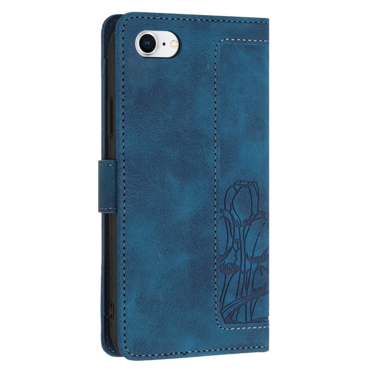 For iPhone 16e Tulips Embossed Leather Phone Case with Lanyard(Blue) - iPhone 16e Cases by PMC TechLife | Online Shopping South Africa | PMC TechLife | Buy Now Pay Later Mobicred