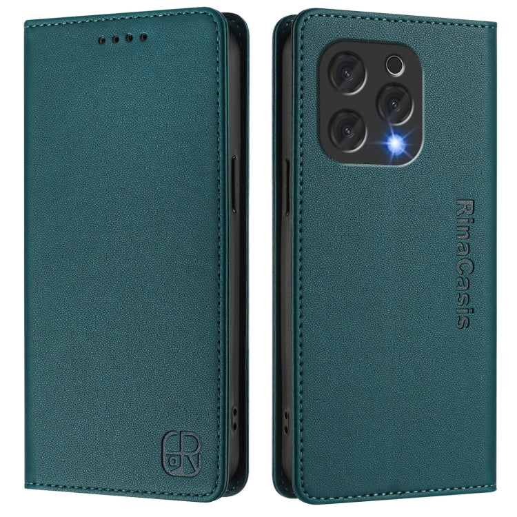 For DOOGEE N55 Plus RC01 Dual-Folded Magnetic Suction RFID Leather Phone Case(Dark Green) - Doogee Cases by PMC TechLife | Online Shopping South Africa | PMC TechLife | Buy Now Pay Later Mobicred