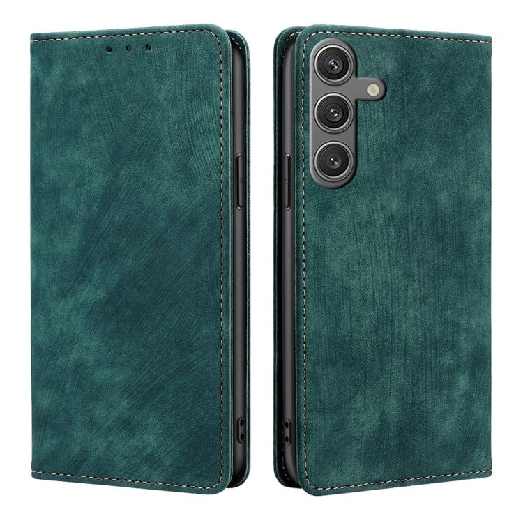 For Samsung Galaxy S25 5G RFID Anti-theft Brush Magnetic Leather Phone Case(Green) - Galaxy S25 5G Cases by PMC TechLife | Online Shopping South Africa | PMC TechLife | Buy Now Pay Later Mobicred