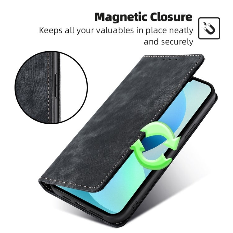 For Samsung Galaxy S25+ 5G RFID Anti-theft Brush Magnetic Leather Phone Case(Black) - Galaxy S25+ 5G Cases by PMC TechLife | Online Shopping South Africa | PMC TechLife | Buy Now Pay Later Mobicred