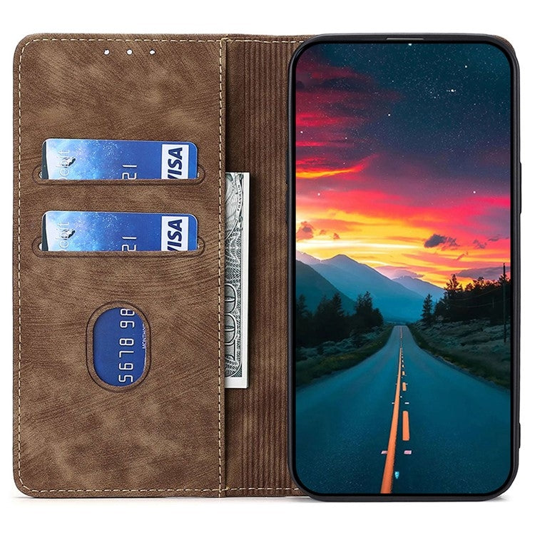 For Samsung Galaxy S25+ 5G RFID Anti-theft Brush Magnetic Leather Phone Case(Brown) - Galaxy S25+ 5G Cases by PMC TechLife | Online Shopping South Africa | PMC TechLife | Buy Now Pay Later Mobicred
