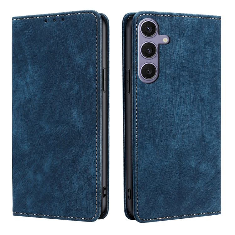 For Samsung Galaxy S25+ 5G RFID Anti-theft Brush Magnetic Leather Phone Case(Blue) - Galaxy S25+ 5G Cases by PMC TechLife | Online Shopping South Africa | PMC TechLife | Buy Now Pay Later Mobicred