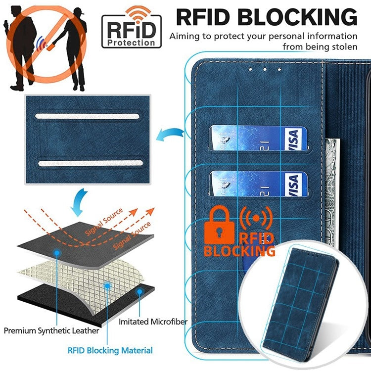 For Samsung Galaxy S25+ 5G RFID Anti-theft Brush Magnetic Leather Phone Case(Blue) - Galaxy S25+ 5G Cases by PMC TechLife | Online Shopping South Africa | PMC TechLife | Buy Now Pay Later Mobicred